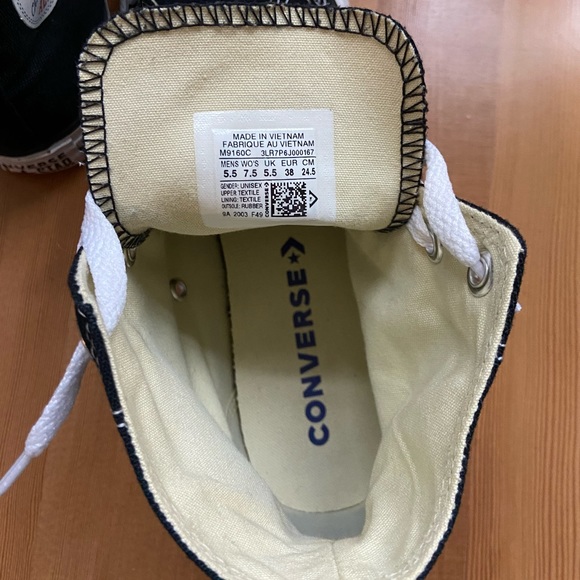 Converse black canvas high tops, sz 7.5 - Picture 8 of 9